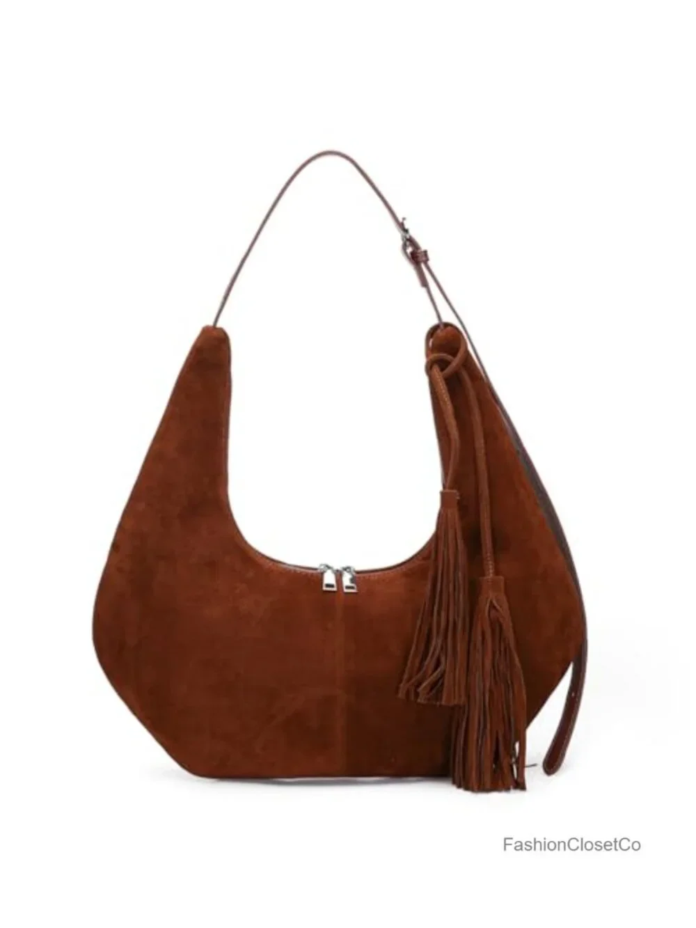 Vintage Suede Hobo Shoulder Bag with Tassel, Adjustable Crossbody Strap